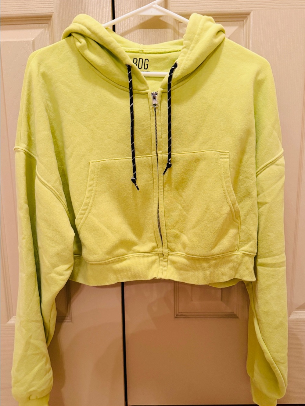 Urban Outfitters BDG Neon Yellow Cropped Zip Hoodie Sweater